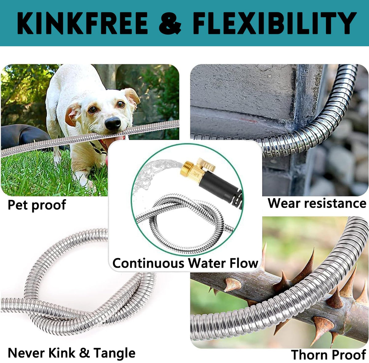 BOANKODU garden hose 25ft with shut-off valve enables easy nozzle changes.