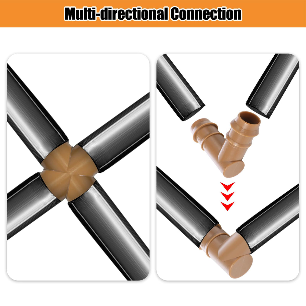 Boao barbed 4-way connector fits 17mm drip tubing for outdoors.
