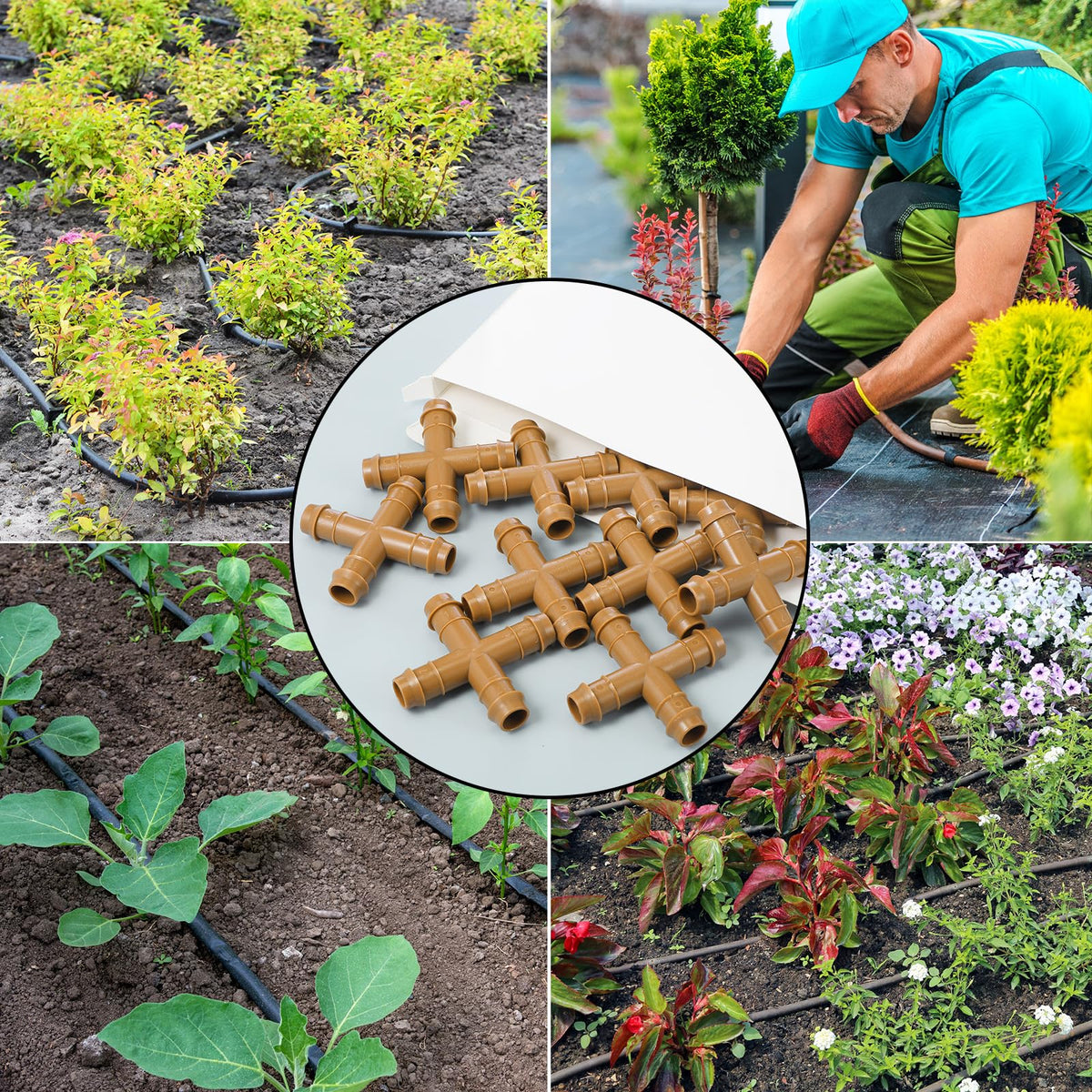 Boao 4-way barbed hose connector delivers steady water flow for planters.