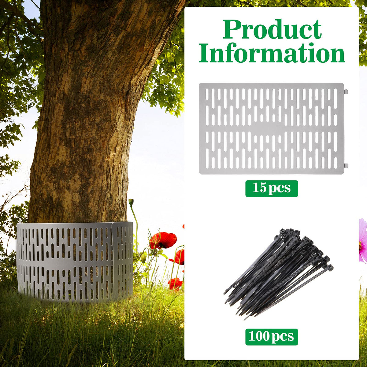 Boao bark protector shields the tree base from animals and lawn equipment.