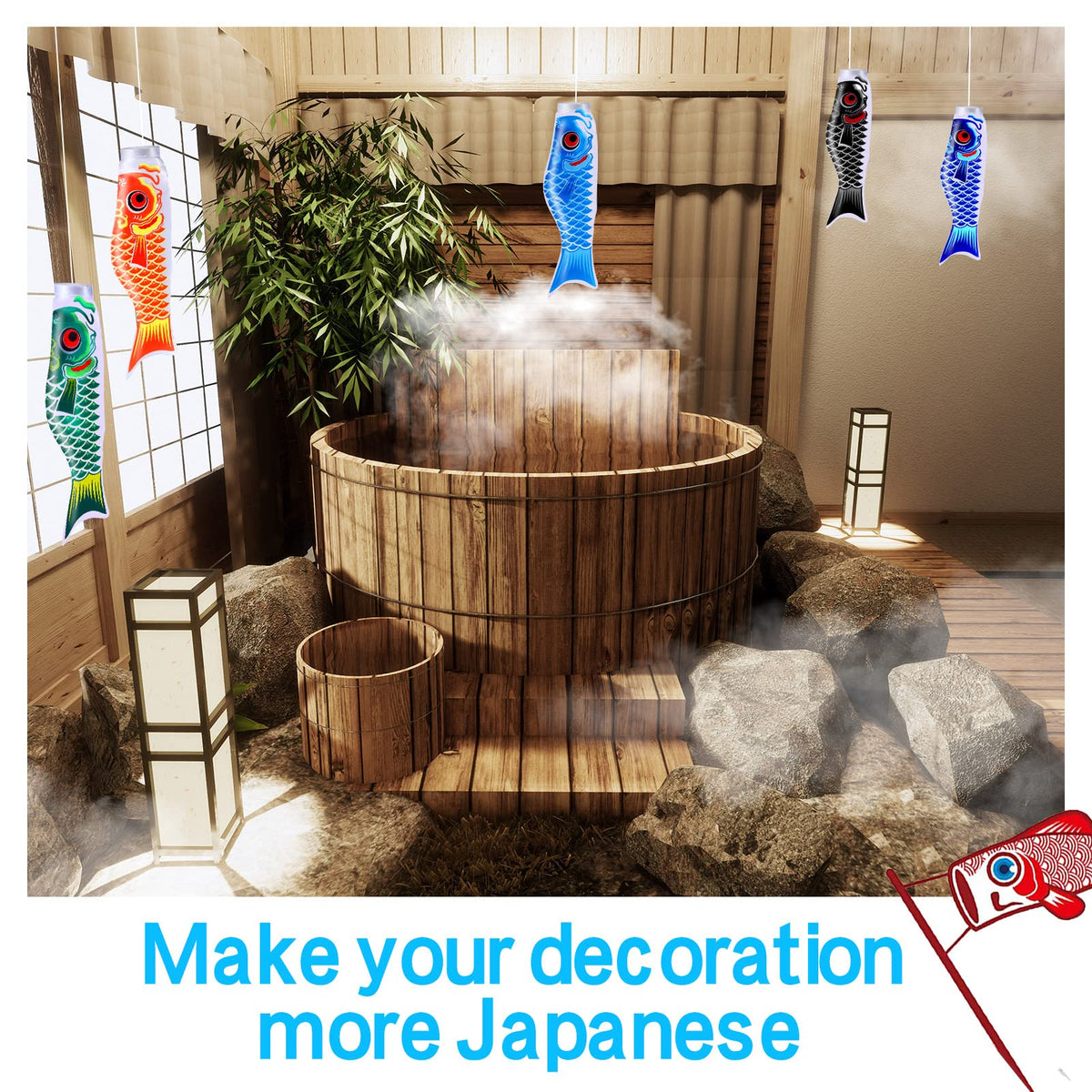 Boao koinobori yard decor suits homes, bars, and sushi venues