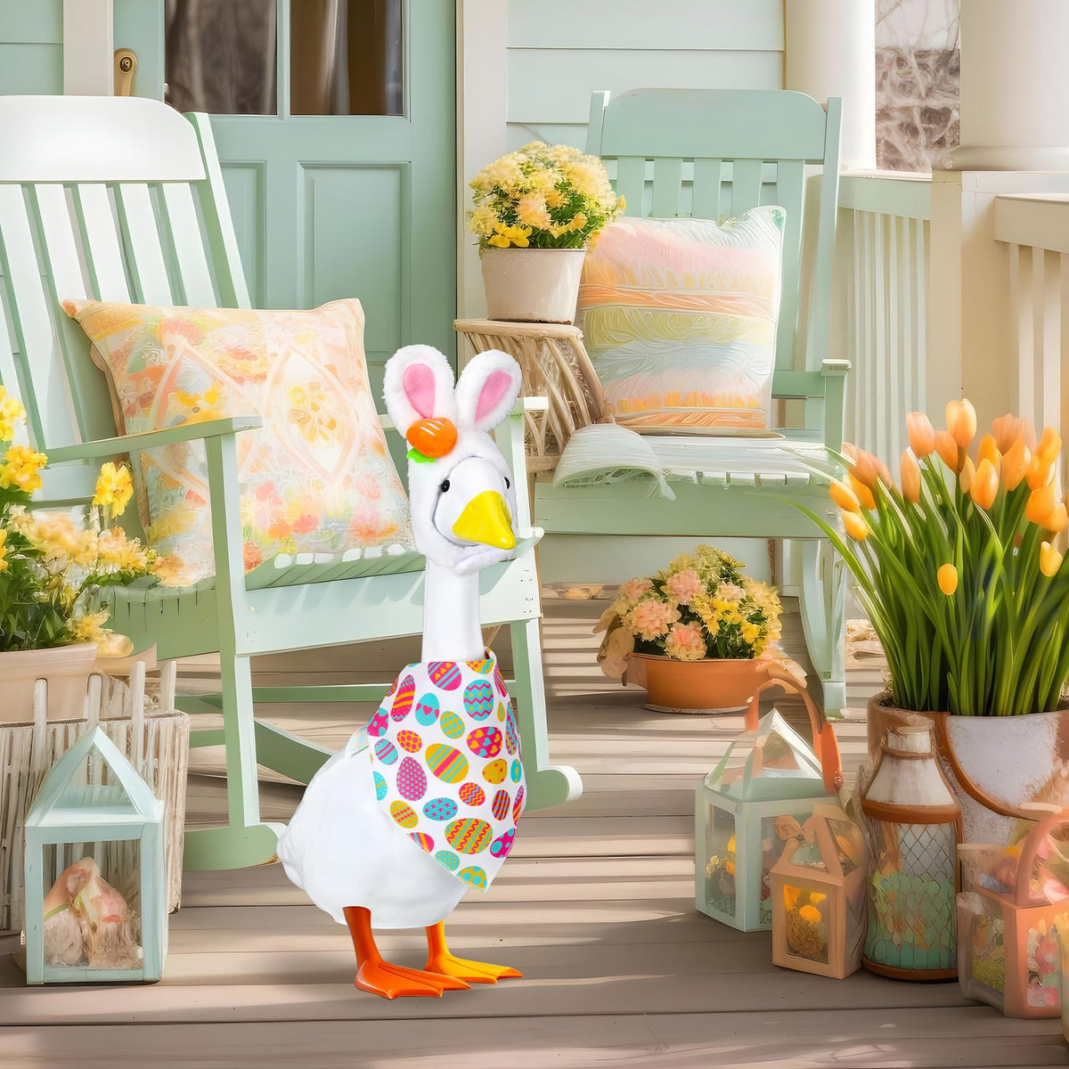 BOARDFEB bunny ears ensemble on a goose creates a cheerful focal point.