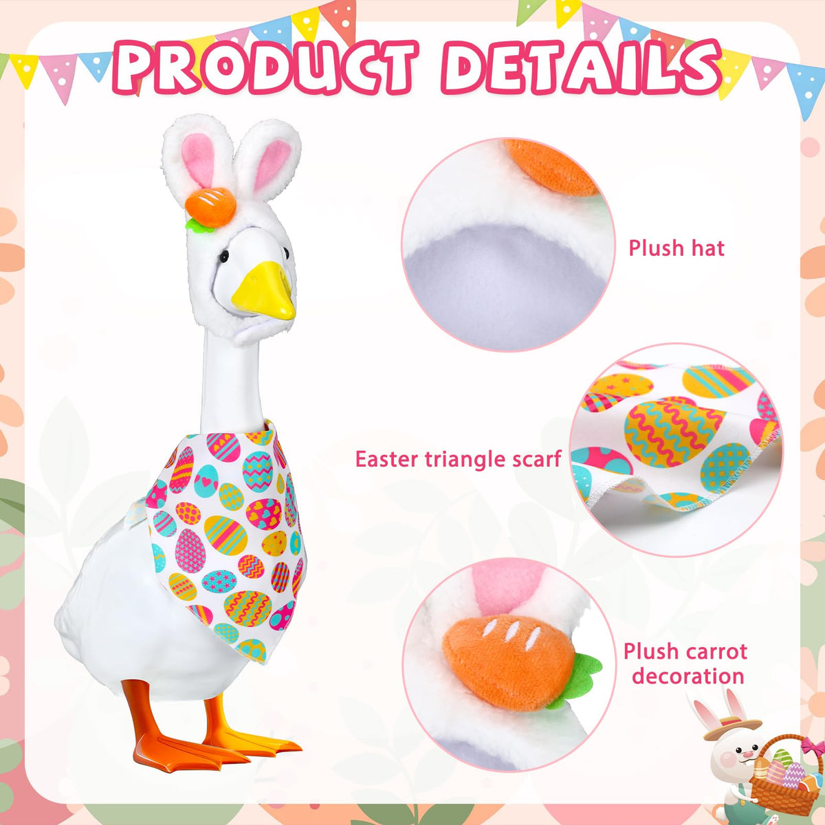 BOARDFEB Porch geese Easter decor outfit on garden statue for cohesive spring style.
