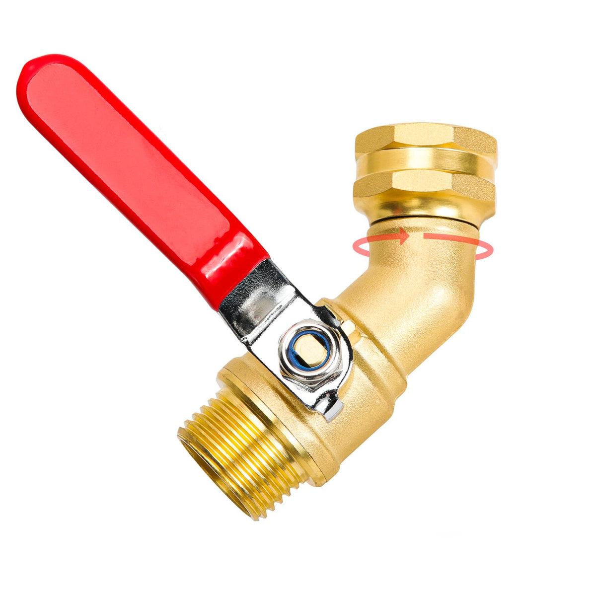 BoArt 360° swivel brass valve shown for flexible outdoor faucet angles.