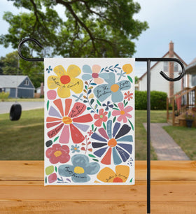 Bob22store Subtle Resistance boho flower garden flag closeup showing vibrant colors and fabric texture