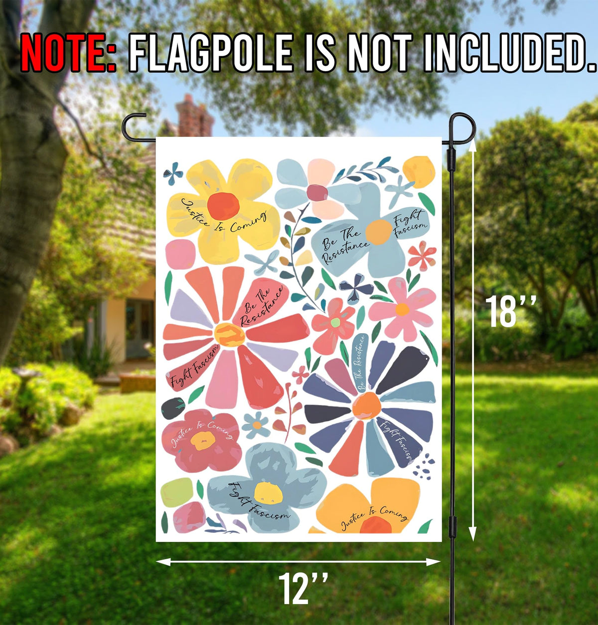 Bob22store Subtle Resistance boho flower garden flag displayed on outdoor porch for seasonal charm