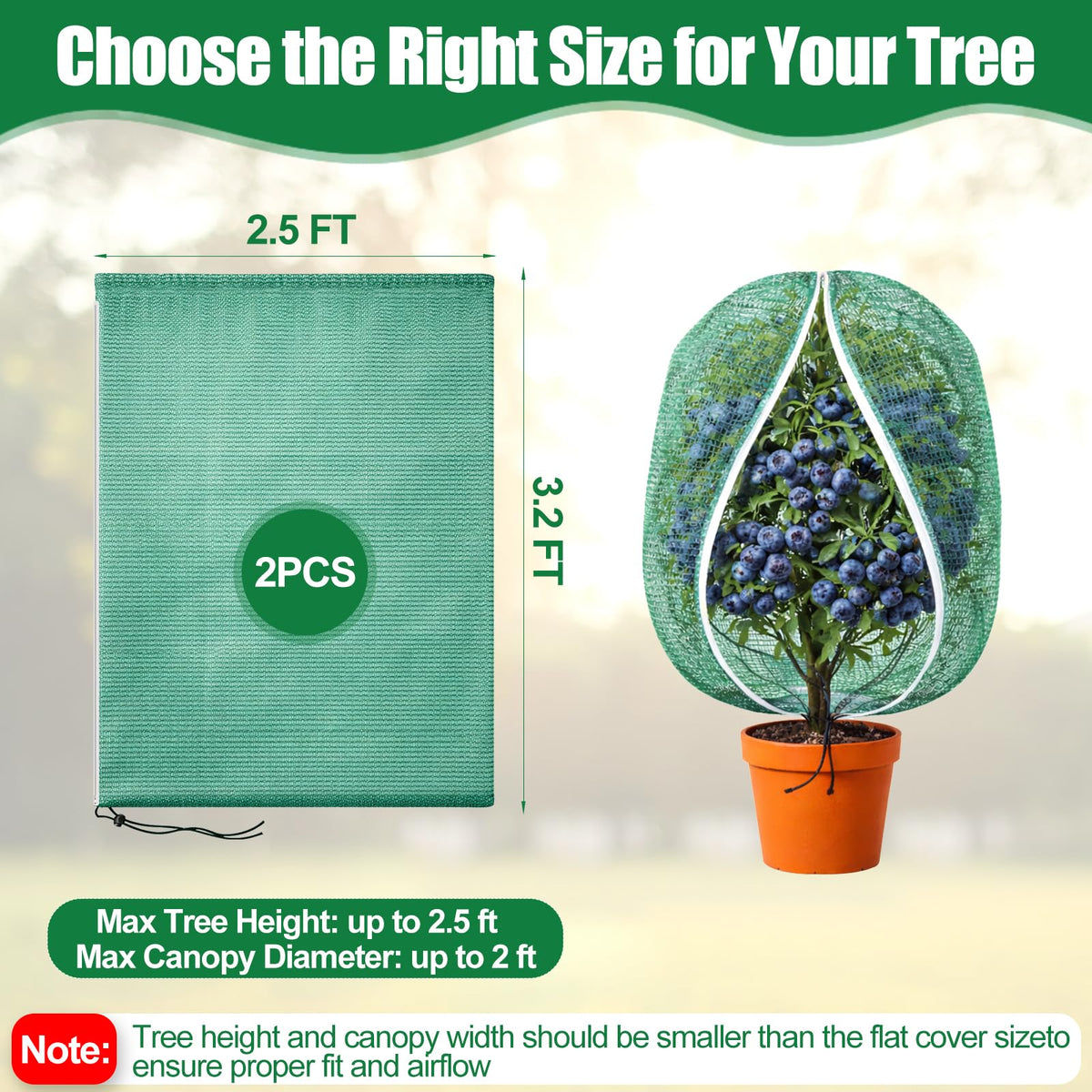 BobbleT 50% sunblock shade net over fruit trees in bright sun for cooler canopy