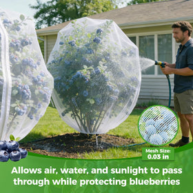 BobbleT adjustable drawstring securing net around tall plants in the garden