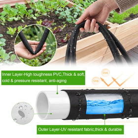 BobbleT soaker hose uses UV-resistant material for durable outdoor use.