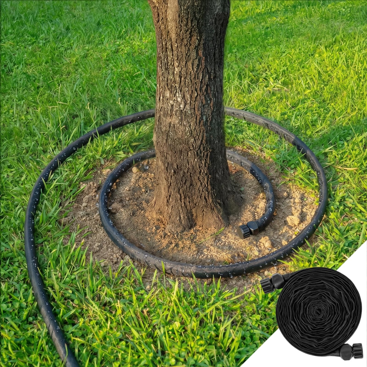 BobbleT flat soaker hose laid along a garden bed for precise root watering