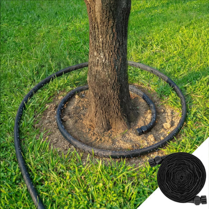 BobbleT flat soaker hose laid along a garden bed for precise root watering