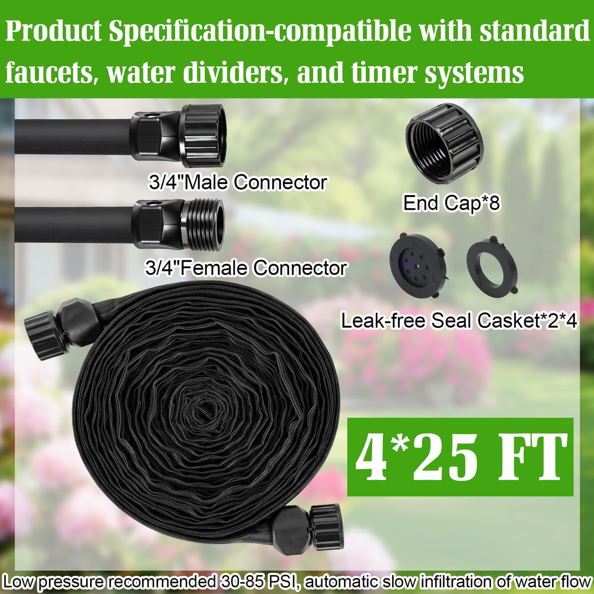 BobbleT soaker hose flexible-curve demonstrates easy placement around plants.