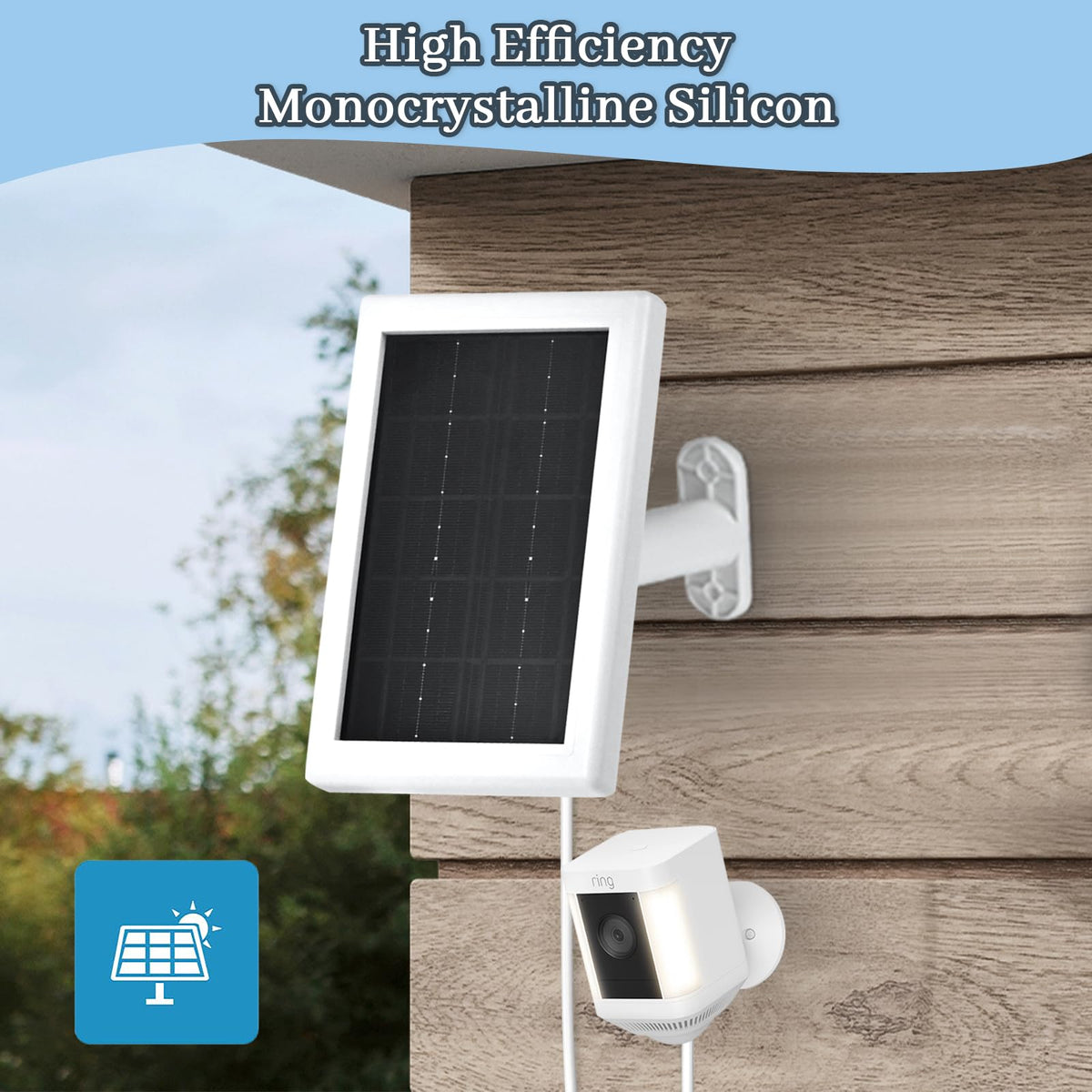 BOBUY IP65 weatherproof solar panel protects outdoor Ring camera year-round.