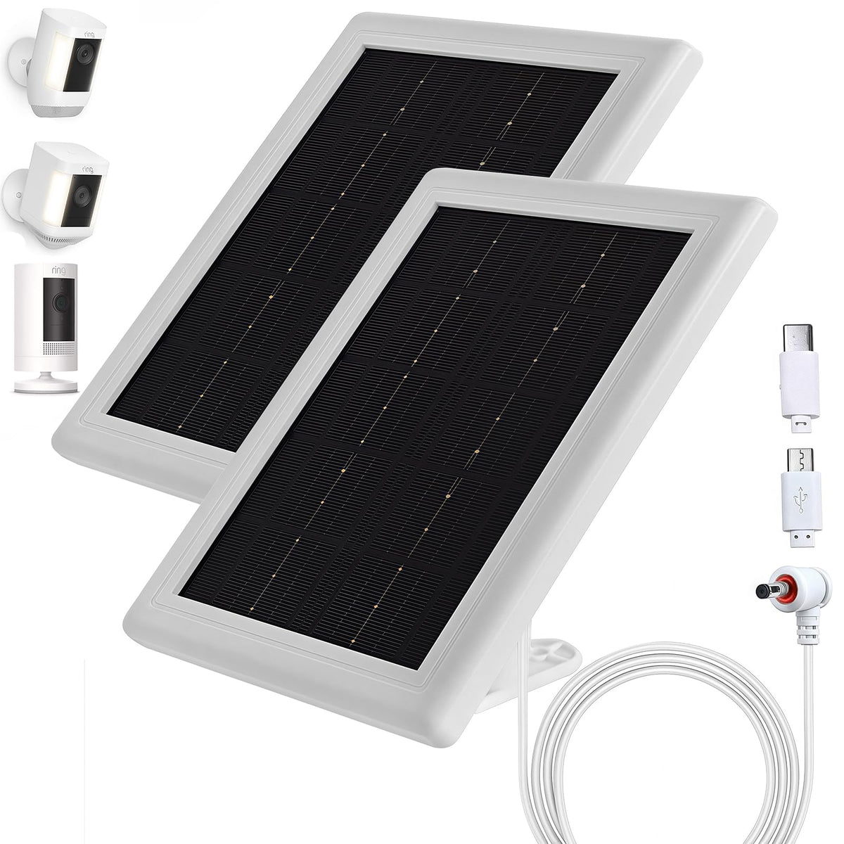 BOBUY Ring Camera Solar Panel Charger front view for outdoor, continuous power.