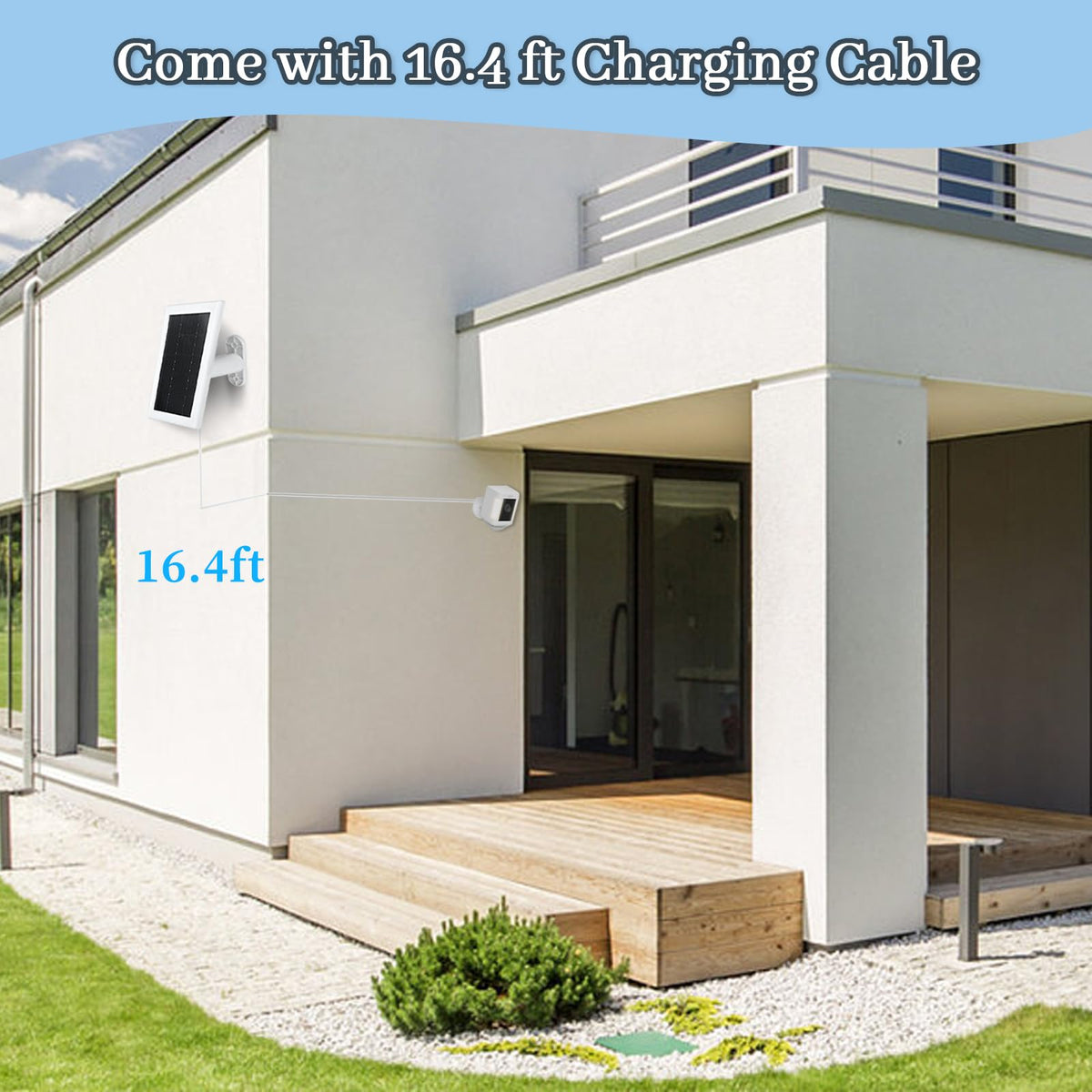 BOBUY solar panel charger two-pack with universal connectors for Ring and Blink cameras.