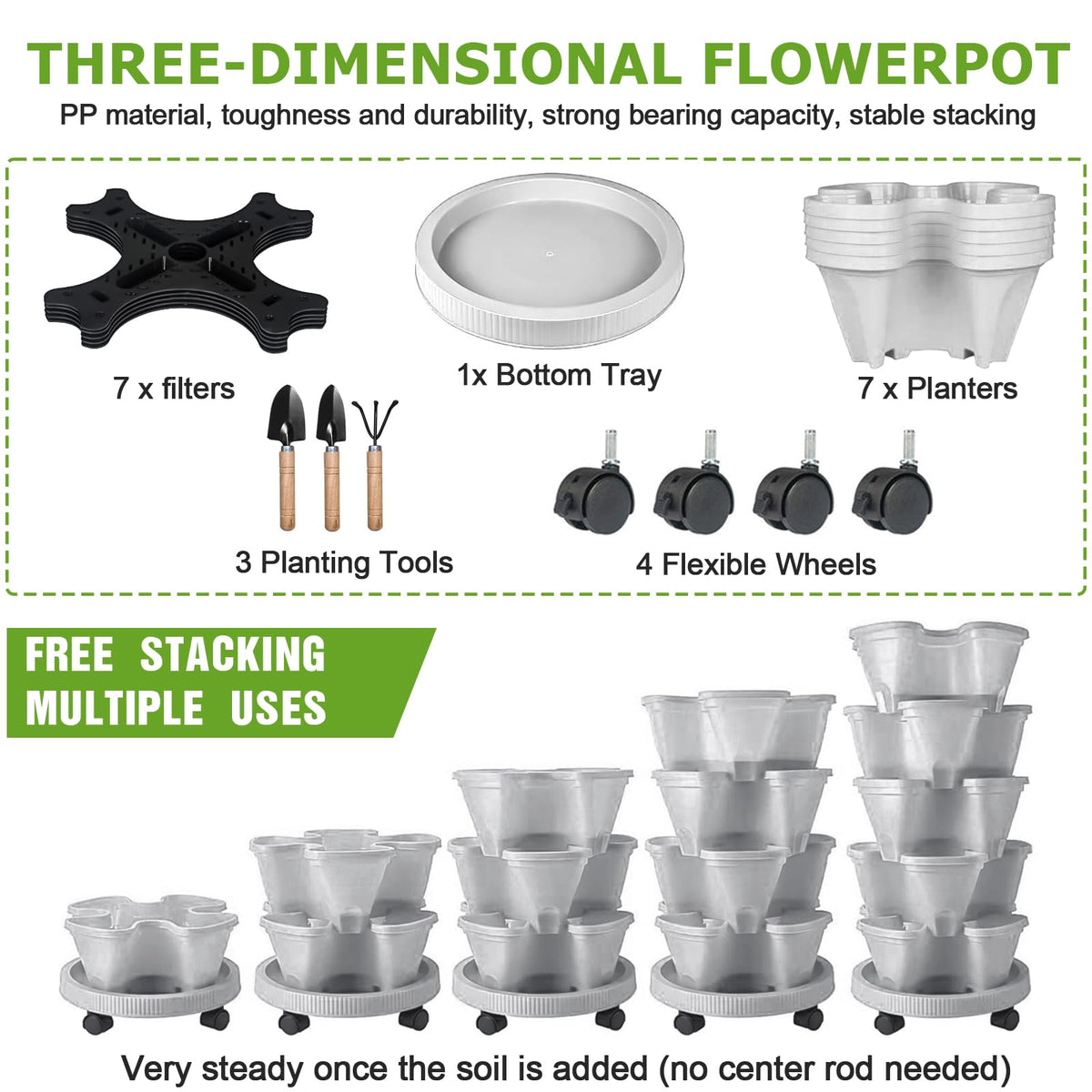 Bociks included tools mover kit supports easy planting and setup.