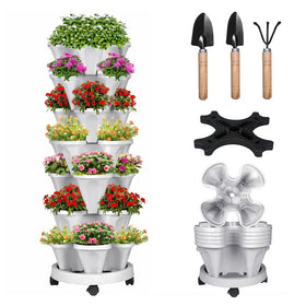 Bociks vertical 7-tier planter showing space-saving design for urban gardening.