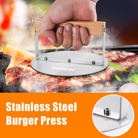 bodkar burger press wood handle for secure cool grip