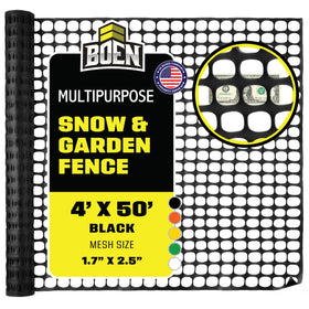 Boen 4ft 100ft black mesh fence unrolled in yard for quick perimeter protection
