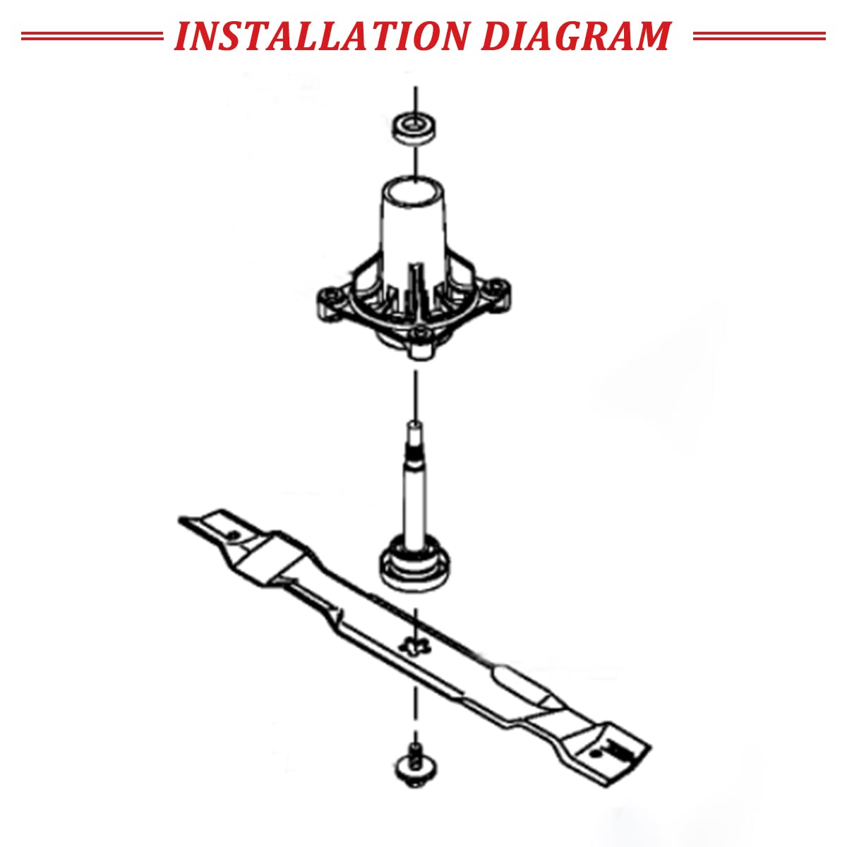 Boeray compatible deck spindle demonstrates universal fit.