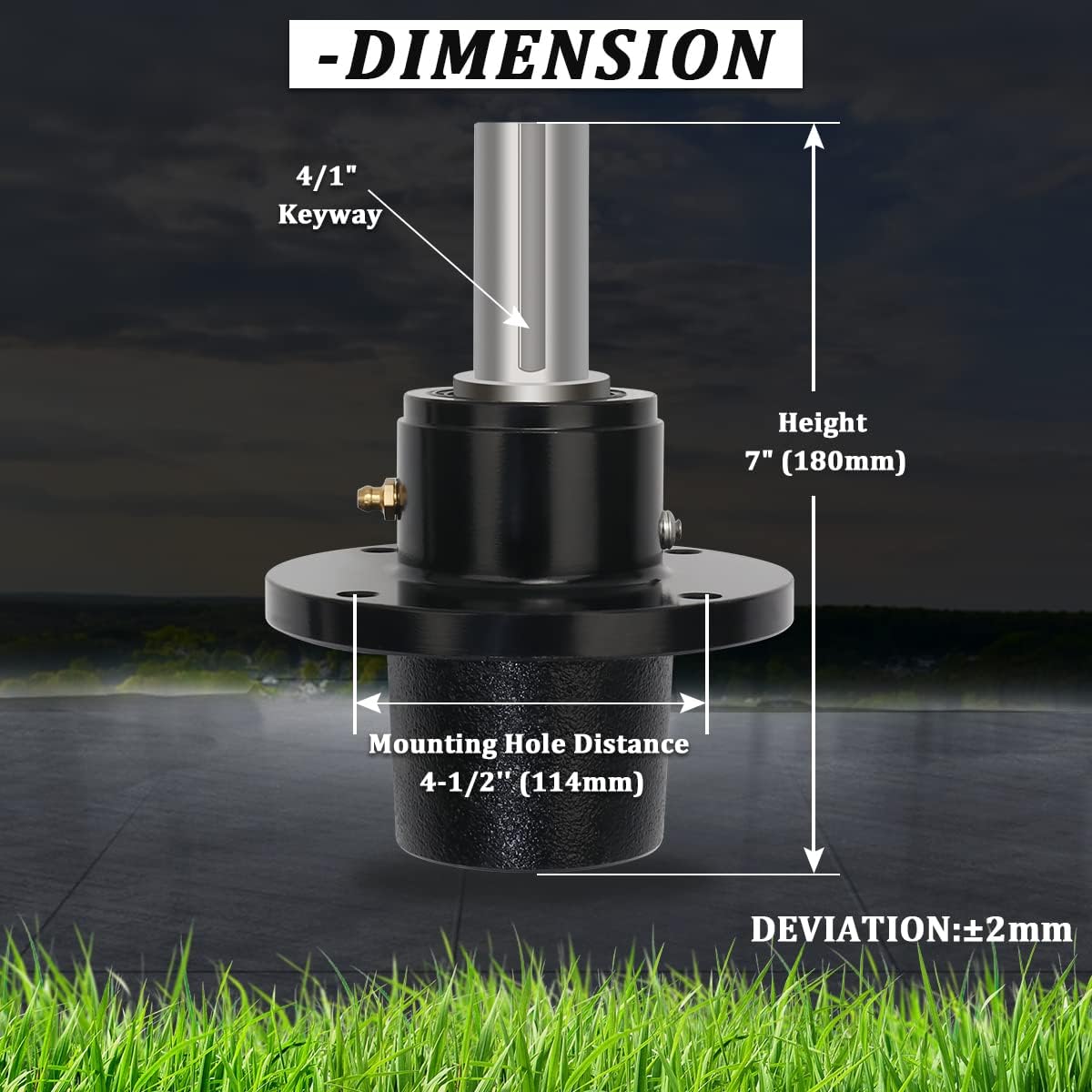 boeray spindle assembly includes grease fitting for easy lubrication and maintenance