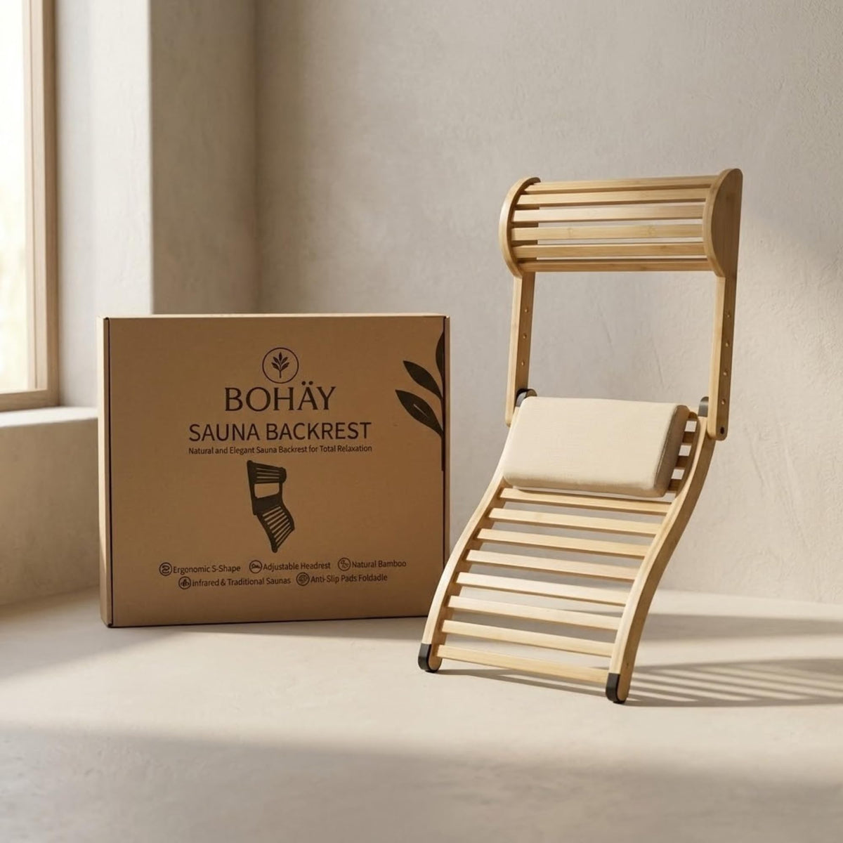 BOHÄY backrest compatible with infrared, barrel, Finnish, and steam saunas