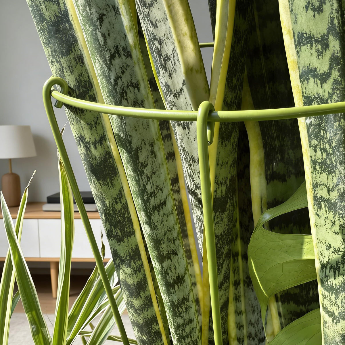 Boinio foldable plant stake system folds flat for easy storage after use.