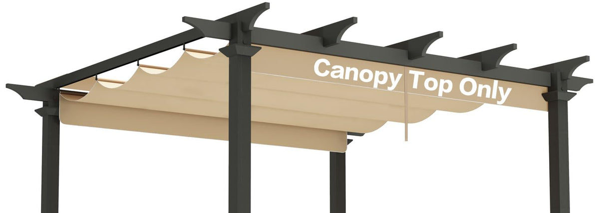 BOJAVOM beige pergola canopy top, front view showing fit and shade