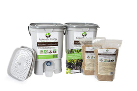Bokashi Living premium starter kit with two bins for continuous home composting.