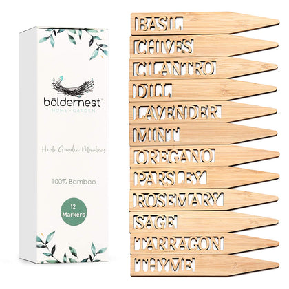 Boldernest bamboo herb markers set for clear outdoor herb labeling