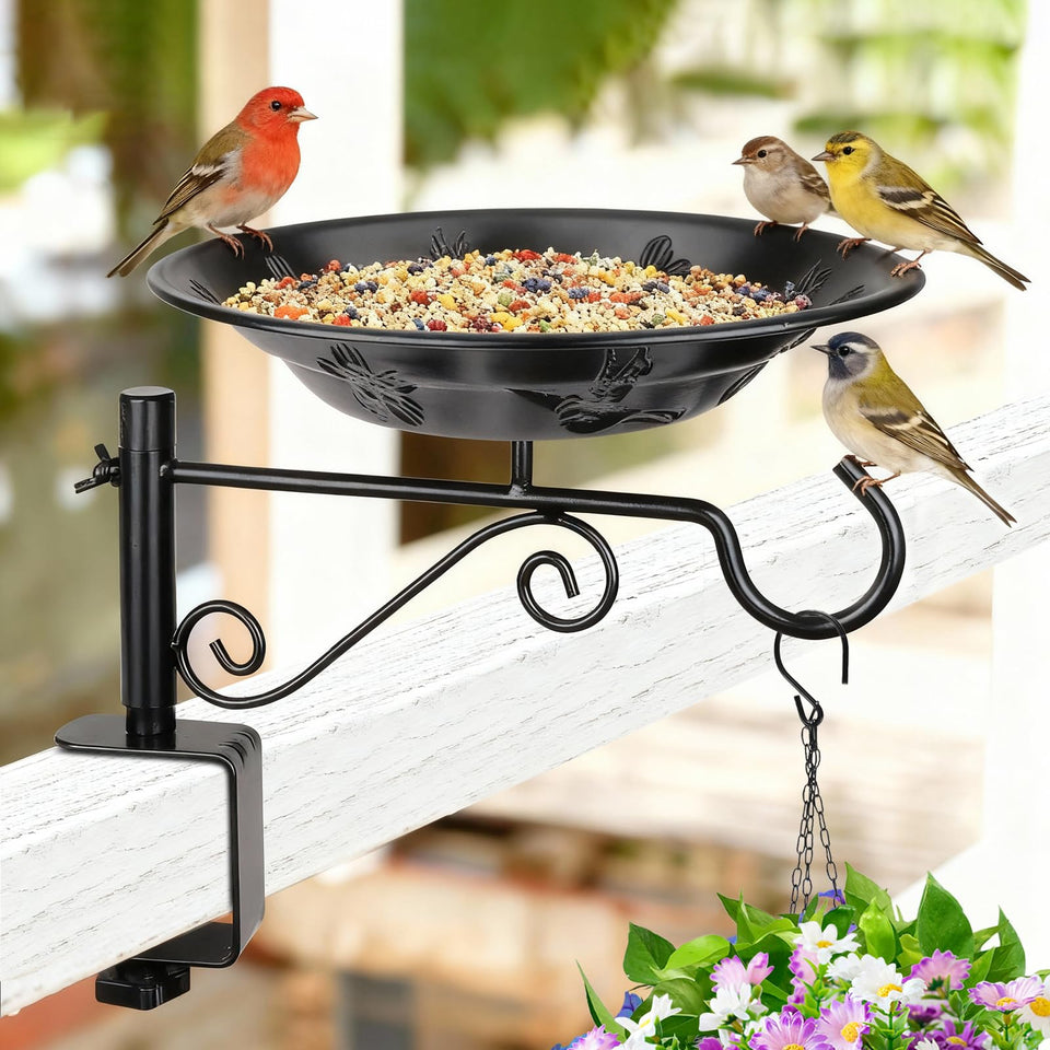 BOLITE balcony bird feeder tray facilitates easy feeding and watering for visiting birds