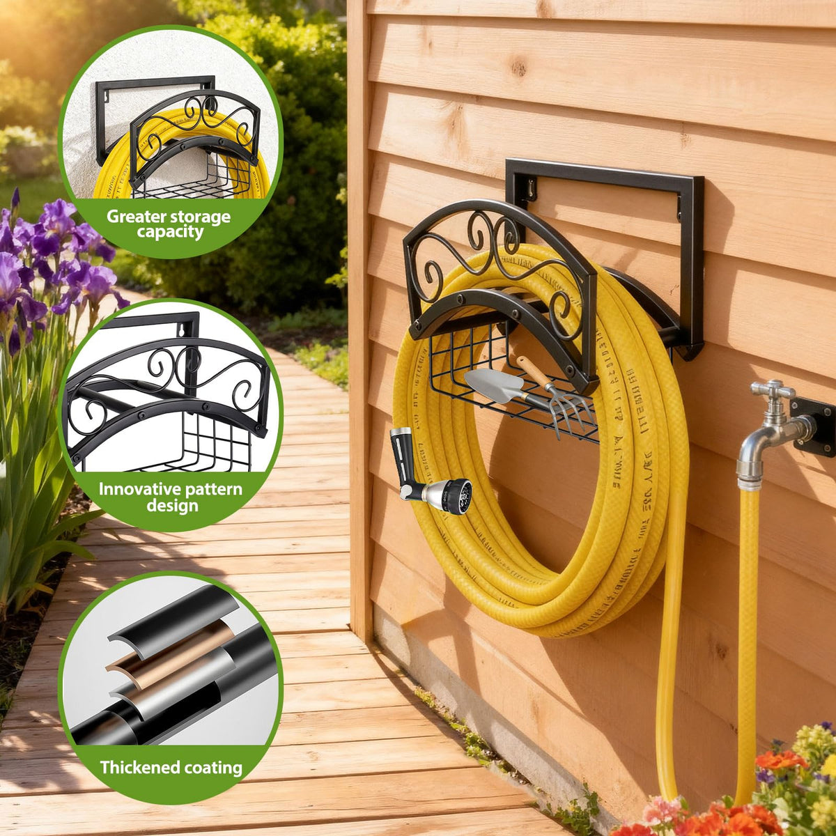 BOLITE hose holder installed outdoors on wall for easy reach