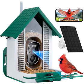 BOLITE Smart Bird Feeder with 2.5K wide-angle view capturing birds at the feeder.