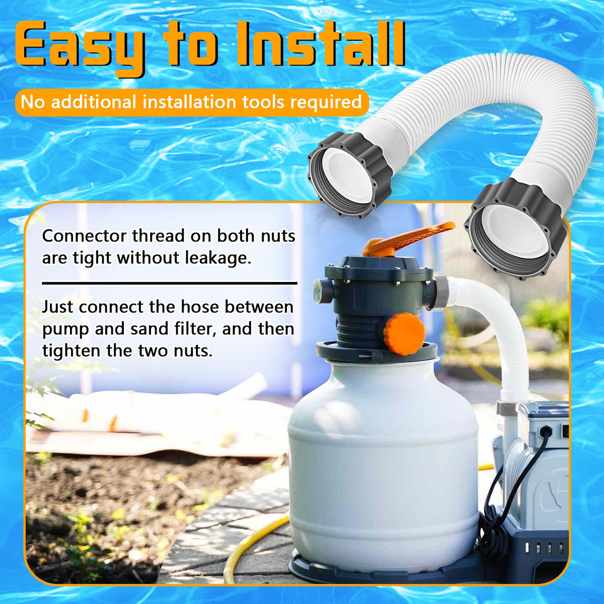 Boltigen pool hose supports use with pools and spa filtration.