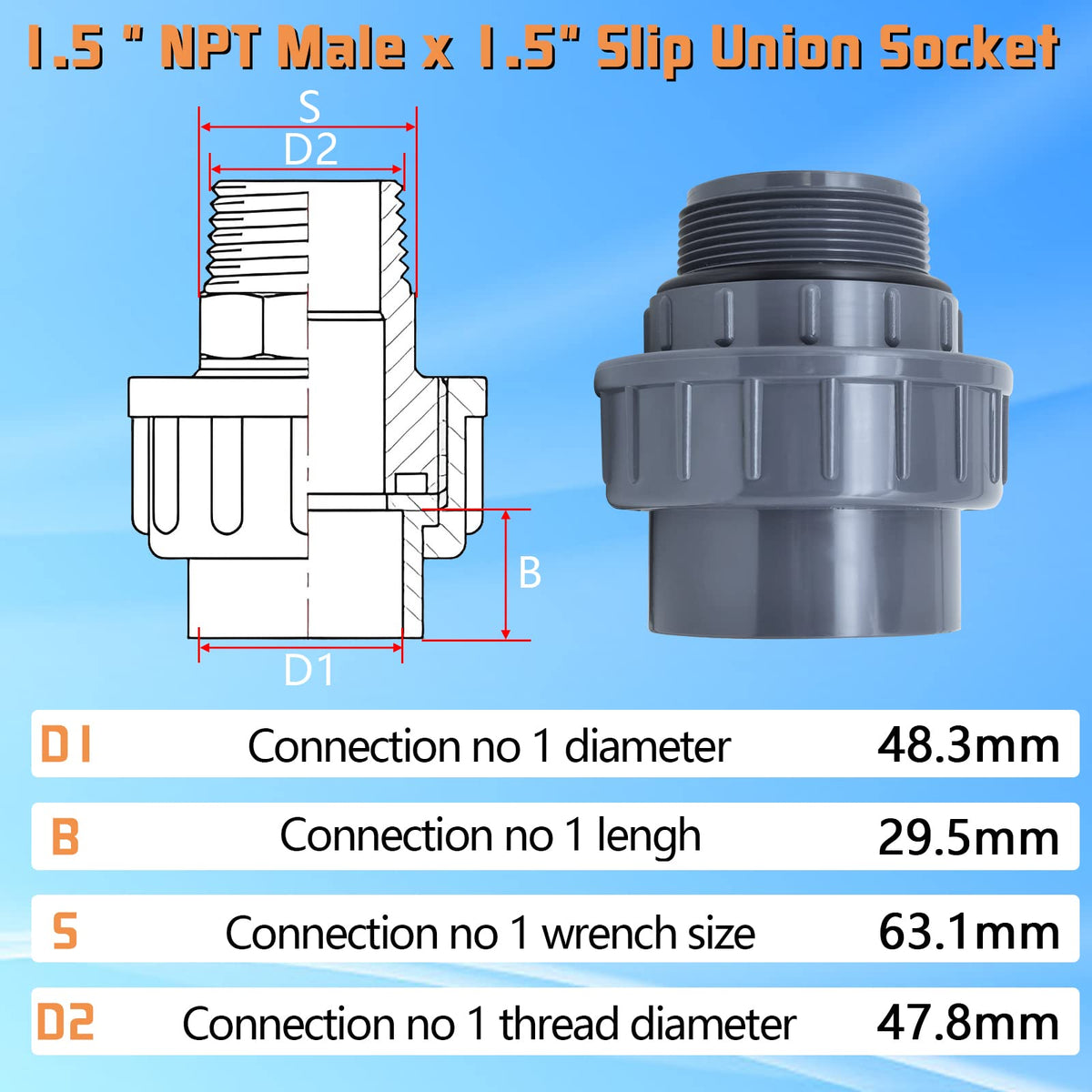 Boltigen PVC adaptor with threaded end ready for Teflon tape installation.