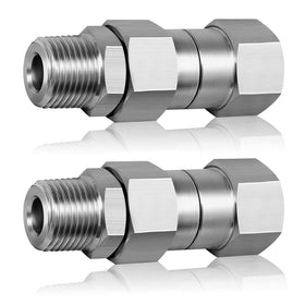 Boltigen swivel fitting with 360-degree rotation for kink-free hose operation.