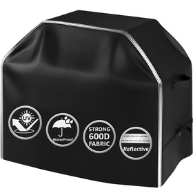 BOLUO grill cover with waterproof coating protects against rain and sun.