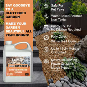 Bolutdif mulch glue safety label emphasizes non-toxic, child- and pet-friendly formulation.