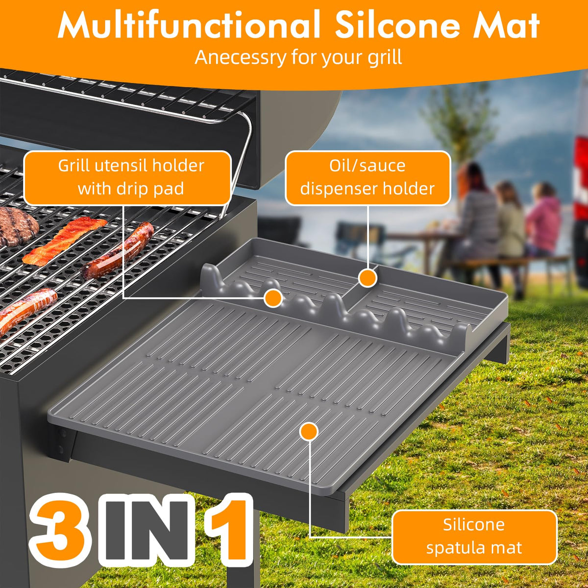 Bolycen griddle mat fits side shelves for easy tool access.
