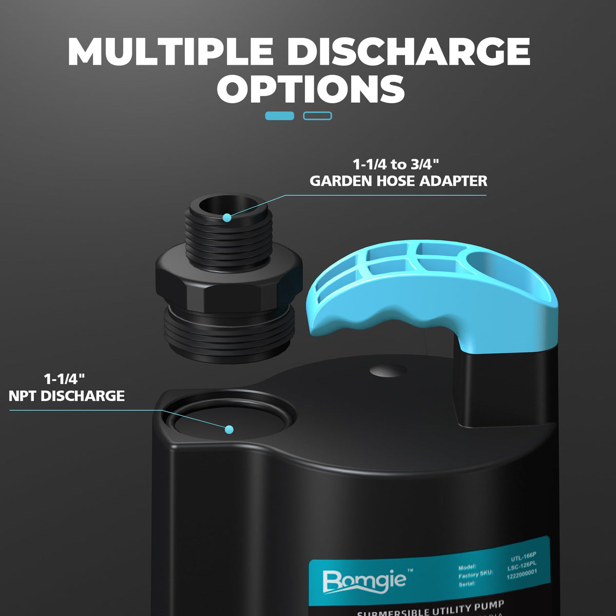 BOMGIE detachable suction screen protects pump while filtering debris.