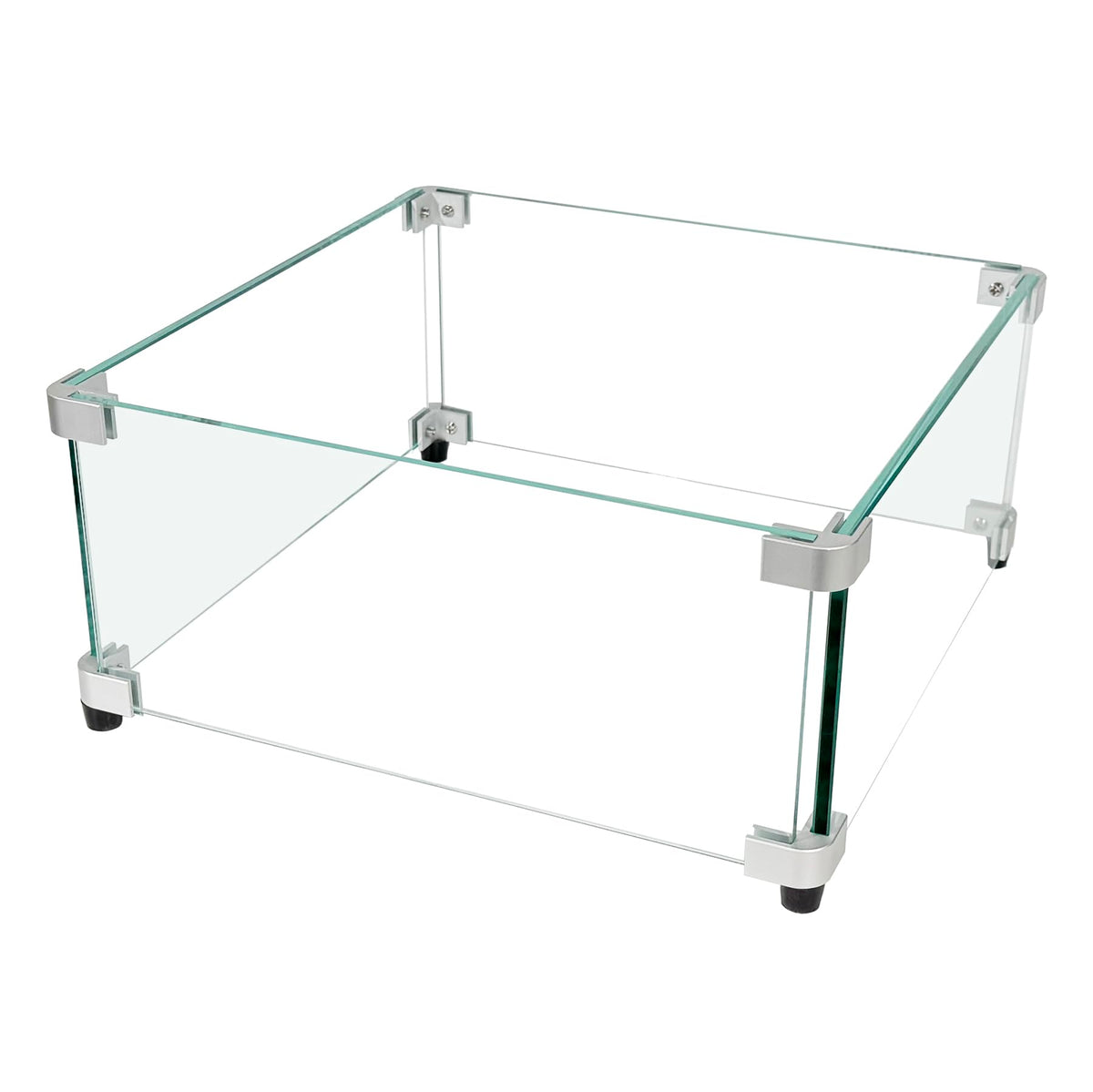 BOMINICA flames reflect softly on the clear glass shield.