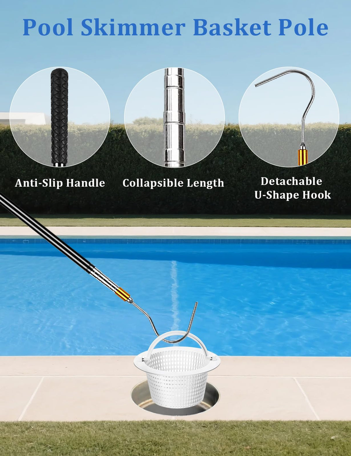 Bomis anti-slip handle ensures stable grip during pool cleaning