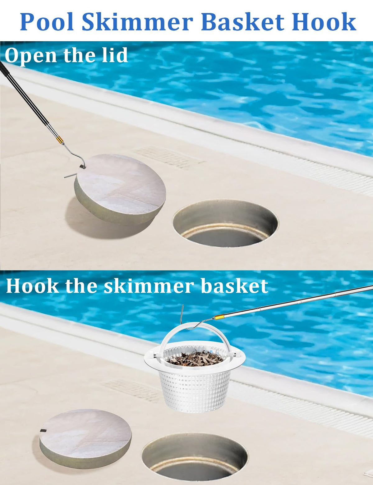Bomis extendable pool cleaning tool reaches tight spots