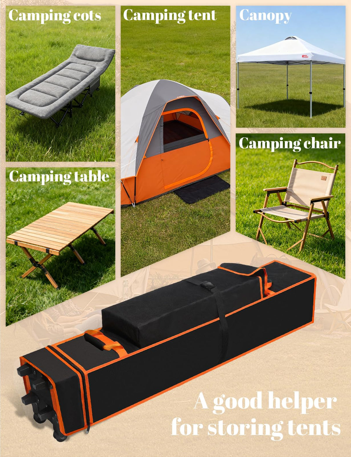 Bomis tent bag designed for outdoor use keeps equipment organized on camping trips.