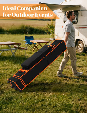 Bomis spacious storage holds tents and gear neatly.