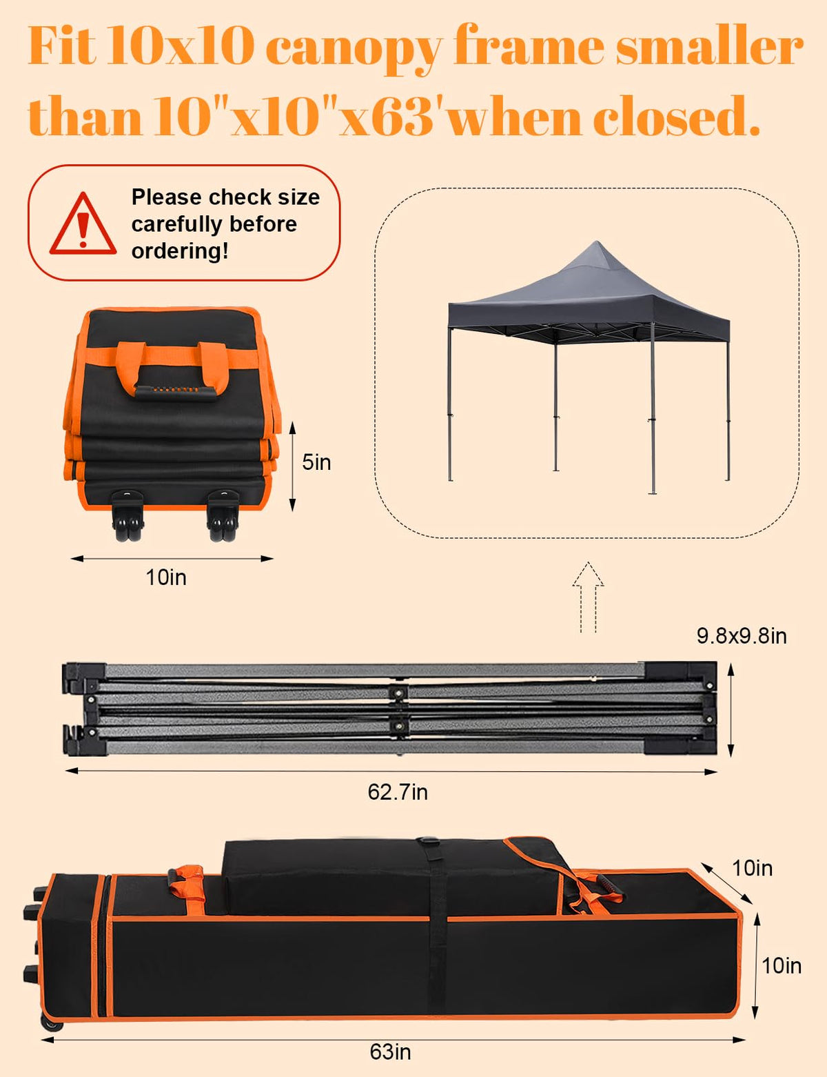 Bomis tent bag with two rollers enables easy transport on uneven terrain.