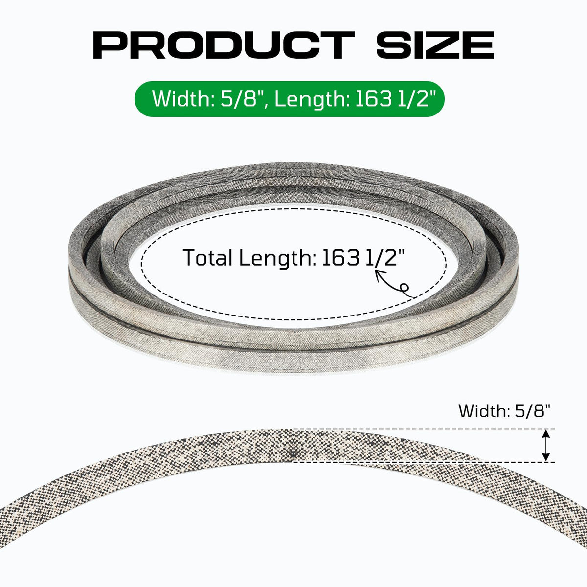 Bomusou Husqvarna MZ61 deck belt image showing 61-inch compatibility and smooth operation.