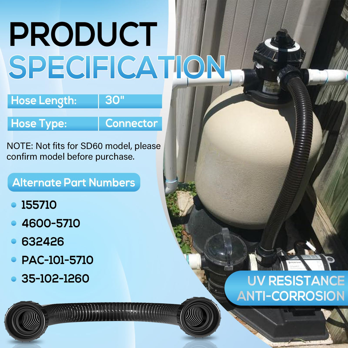 Bonbo sand dollar-compatible hose highlights a reliable fit with Sta-Rite units.