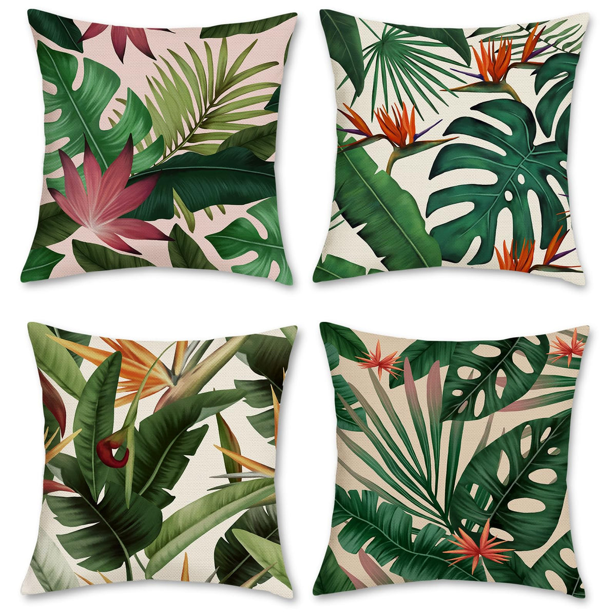Bonhause tropical leaves pillow cover with palm leaf pattern, ideal for sofa styling.