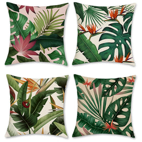 Bonhause tropical leaves pillow cover with palm leaf pattern, ideal for sofa styling.